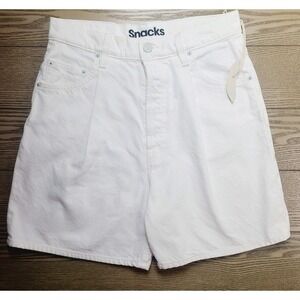 NEW Mother Snacks Denim Fun Dip Pleated High‑Rise‎ Shorts 25 White Denim